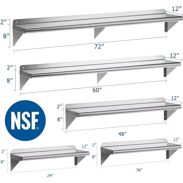 Stainless Steel Commercial Kitchen Wall Shelf Restaurant Shelving Heavy Duty NEW