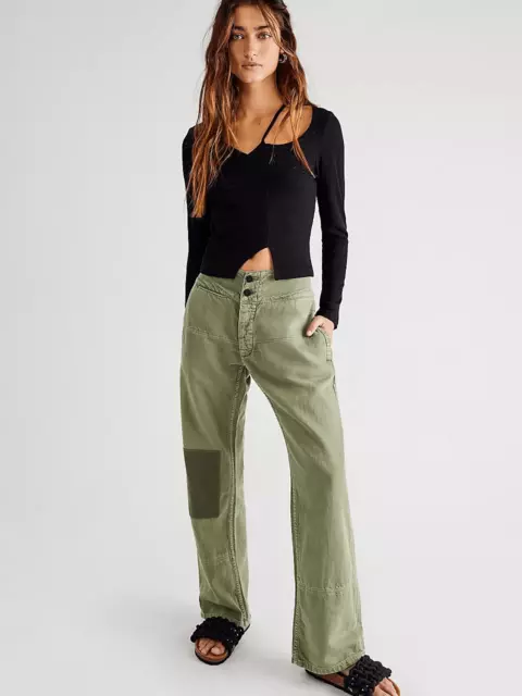 NEW FREE PEOPLE X Sandrine Rose Womens 26 French Worker Army Green ...