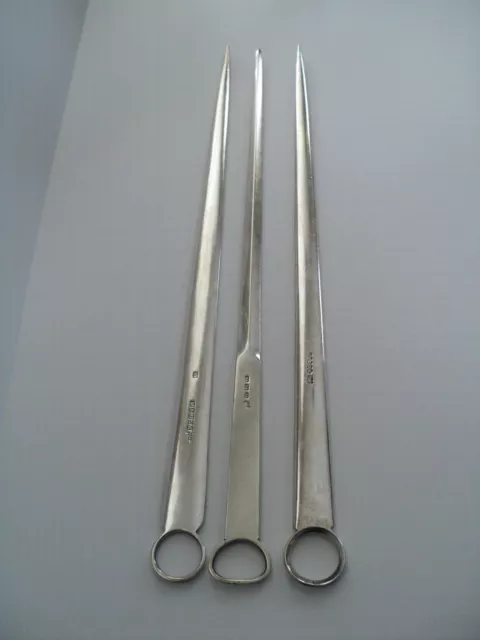 GROUP OF (3) 19th C. ANTIQUE ASSORTED ENGLISH SILVER PLATED 14" MEAT SKEWERS