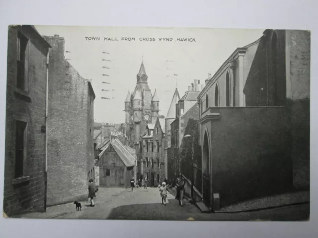 Town Hall from Cross Wynd Hawick Roxburghshire Vintage Postcard K36