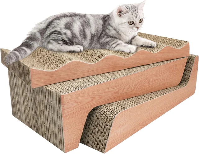 PIZZ ANNU 3 Packs Cat Scratching Pad Corrugated Lounge Bed Cardboard Reversible