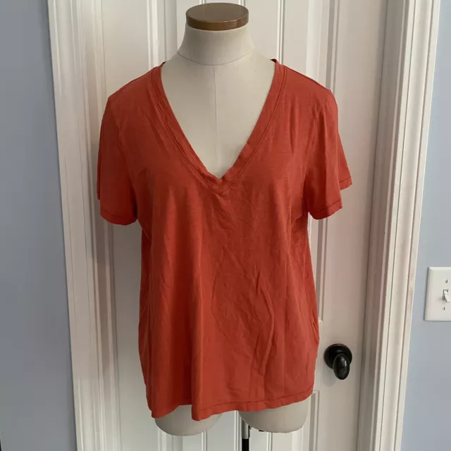 MADEWELL Women’s Large Whisper Cotton V-Neck Tee Shirt Orange