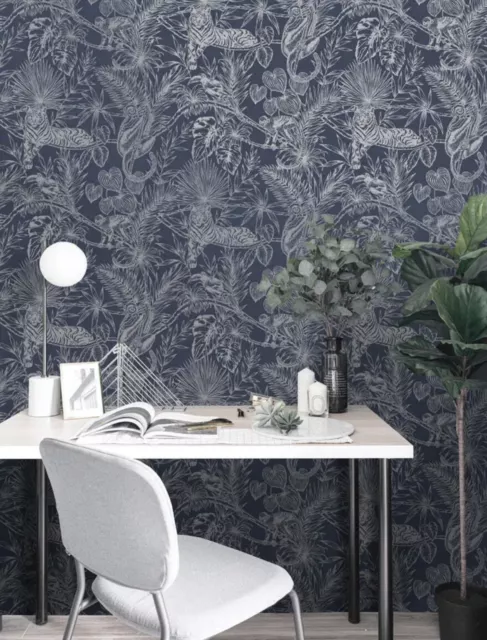 Sumatran Navy/Silver Wallpaper by Holden Decor 65760