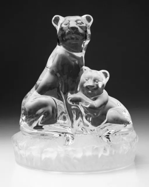 Lead Crystal Glass lioness & Cub, Cristal d'Arques France, Sculpture, Ornament,