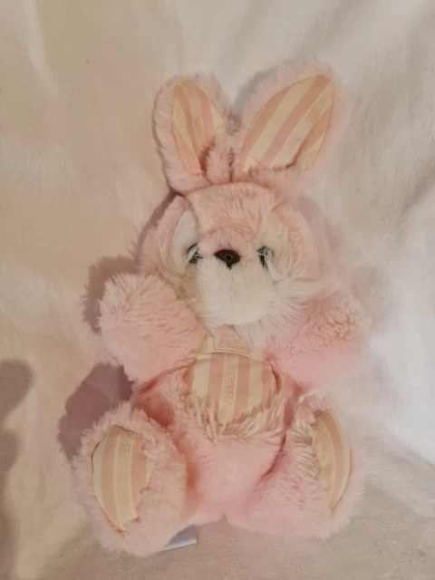 Doudou Peluche Vintage Tartine Et Chocolat - Lapin - Blanc Rose 30 Cm Tbe