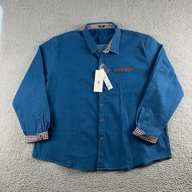 Coofandy Men's Shirt Size 4XL Casual Dress Button Down Long-Sleeve Denim