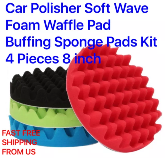 Car Polisher Soft Wave Foam Waffle Pad Buffing Sponge Pads Kit 4 Pieces 8 Inch
