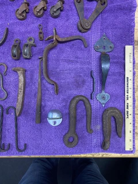 Huge Lot Vintage Antique Primitive Barn Door Gate Steam Punk Cast Iron Hook Tool 2