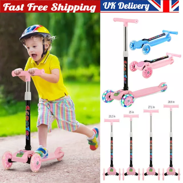 3 Wheel Kids Scooter Foldable Height Adjustable Kick Scooters with Flashing LED