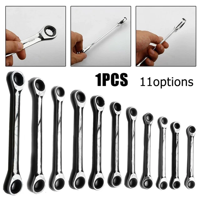 Double Tête Cliquet Combinaison Wrenches Main Outil for Nut Clé Finition Chromée 3