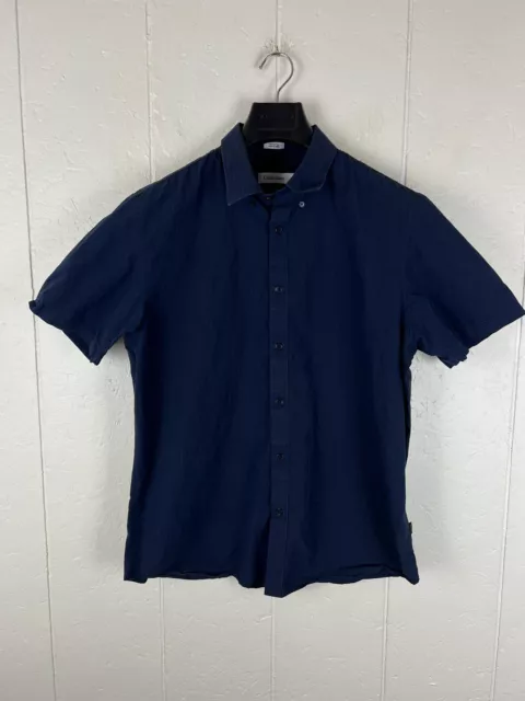 Calvin Klein Shirt Mens Large Blue Button Up Short Sleeve Button Down Collar