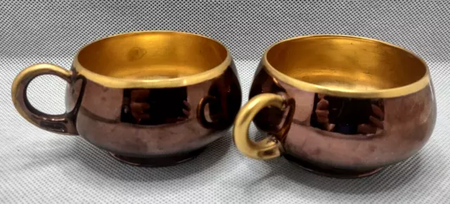 2 Cups HC Royal Bavaria Germany Demitasse Heavy Gold Interior Porcelain Brown