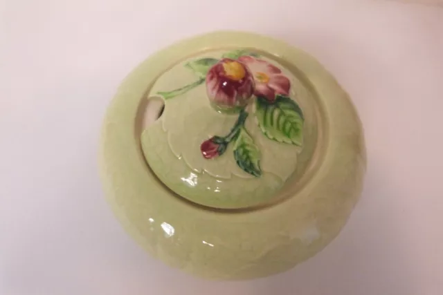 Carlton Ware Green WILD ROSE Lidded Sugar Bowl VGC 1930s