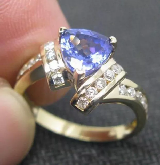 Natural Blue Tanzanite 1.80Ct  Diamond Ring In 14KT WHITE Gold
