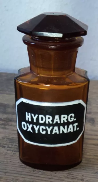 altes Apothekerglas Flasche Apotheke emailliert #32 HYDRARG. OXYCYANAT.