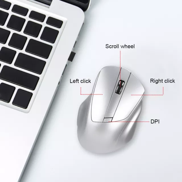 W12 USB 2.4G Wireless Silent Computer Mouse Ergonomic Design Silver QCS