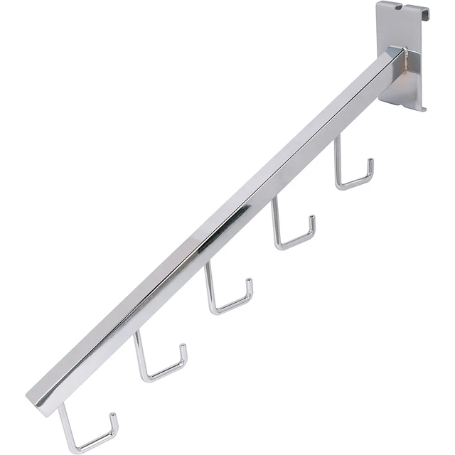 Econoco Square-Arm 5-Hook Waterfall Faceout for Gridwall- Chrome 18inx1/4in