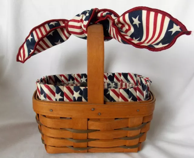 Longaberger 1996 Key basket combo Americana liner handle tie & protector EUC