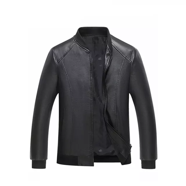 Mens Motorcycle Biker Leather Jacket Zipper PU Fashion Slim Black Leather Jacket