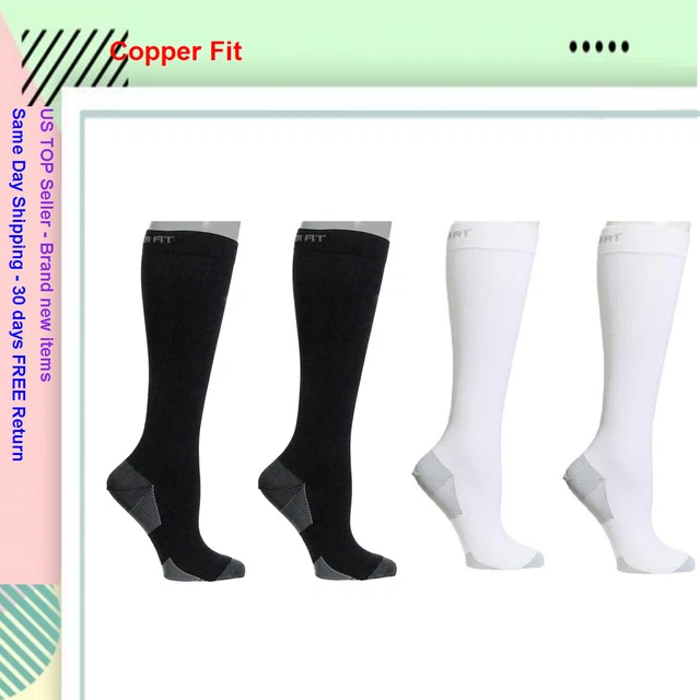 Copper Fit 4-pack Men's Compression Socks in White/Black, S/M