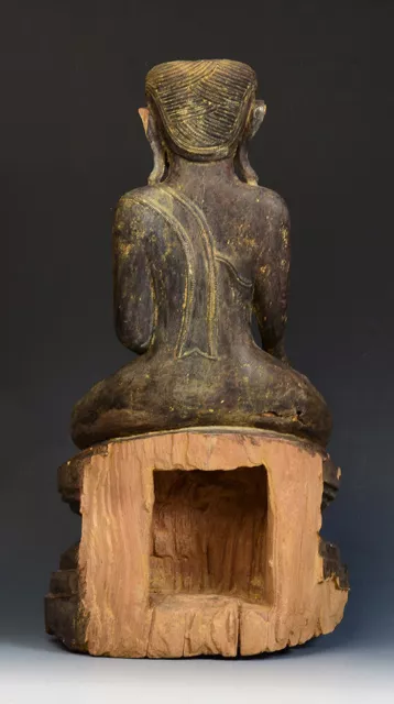 17th - 18th Century, Shan, Antique Burmese Wooden Seated Buddha 9
