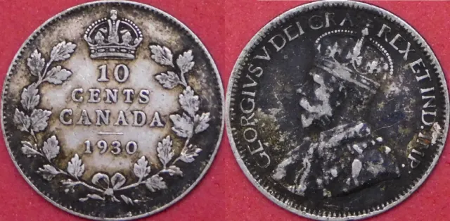 Fine 1930 Canada Silver 10 Cents Maybe Toned