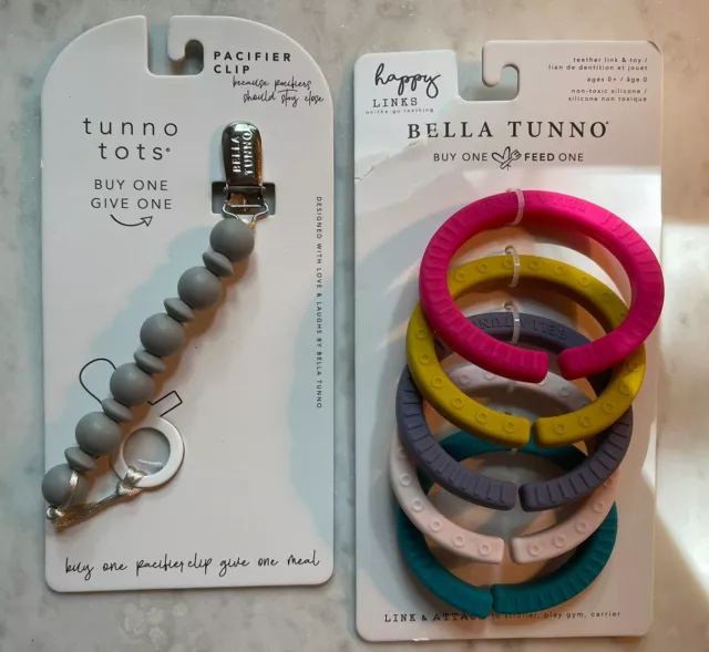 BELLA TUNNO Happy Links Set & Pacifier Clip Gray NIB