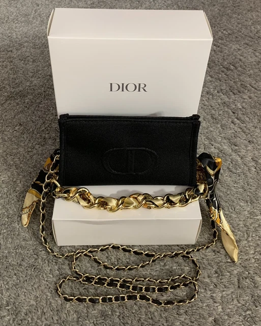 DIOR CROSSBODY BLACK & gold Chain Purse Evening Bag Clutch cosmetic