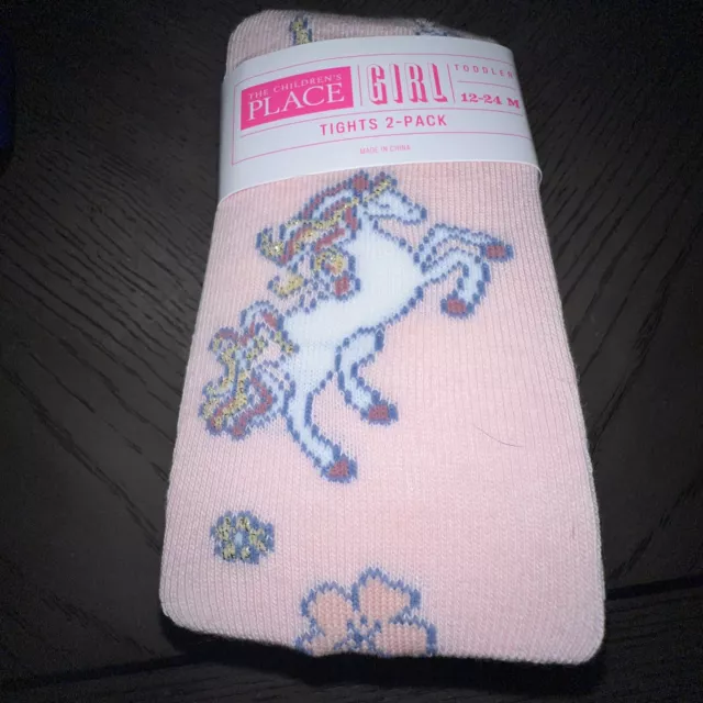 NWT childrens place Girls size 2T-3T 2 Pack Warm Tights Horse/floral