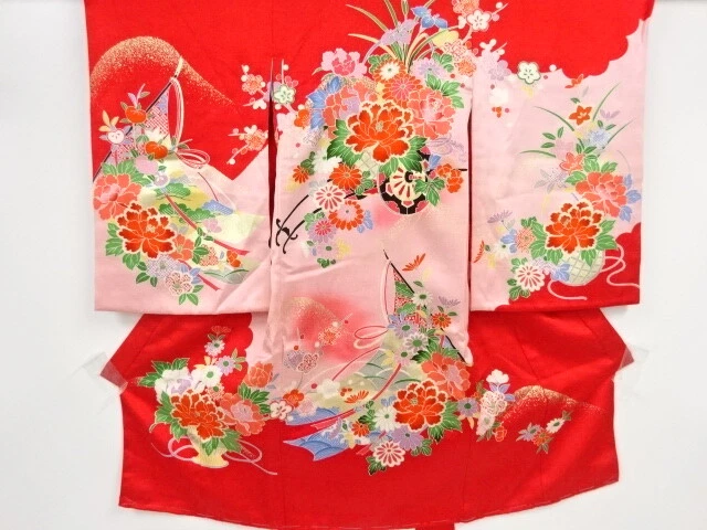 45309# Japanese Kimono / Kimono For Girls / Screen With Floral Cart
