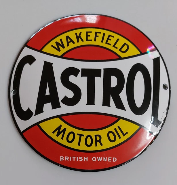 WAKEFIELD CASTROL MOTOR OIL PORCELAIN DOOR ENAMEL GARAGE SIGN ROUND