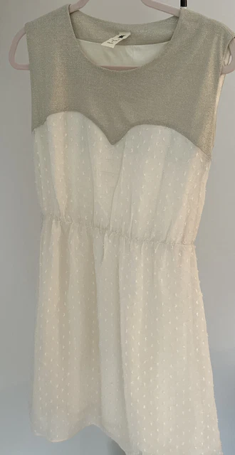 Anthropologie Needle & Thread Gold Shimmer Ivory Sheer Medium Dress Stretch