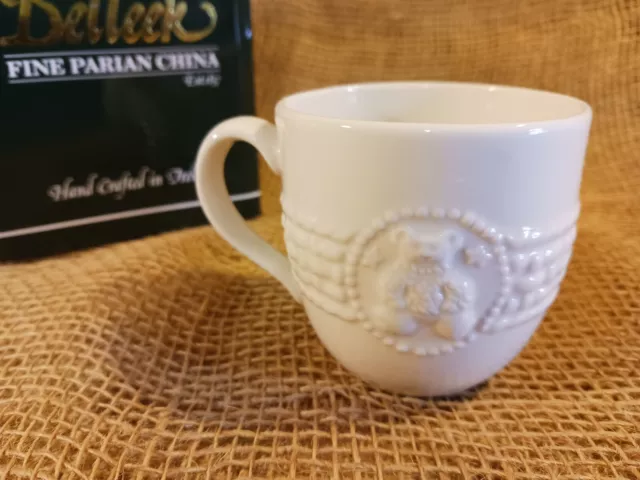 Belleek Galway Weave Baby Cup; teddy bear theme; NIB 2