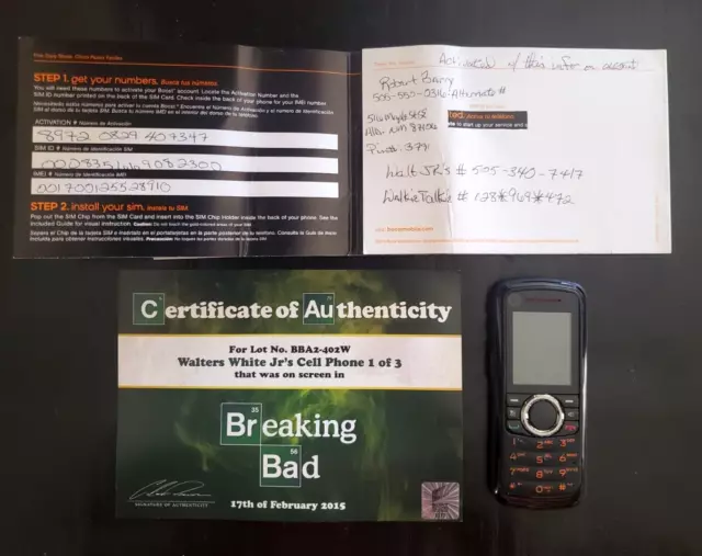 AMC BREAKING BAD TV PROP - WALTER WHITE JR's CELL PHONE with Sony COA