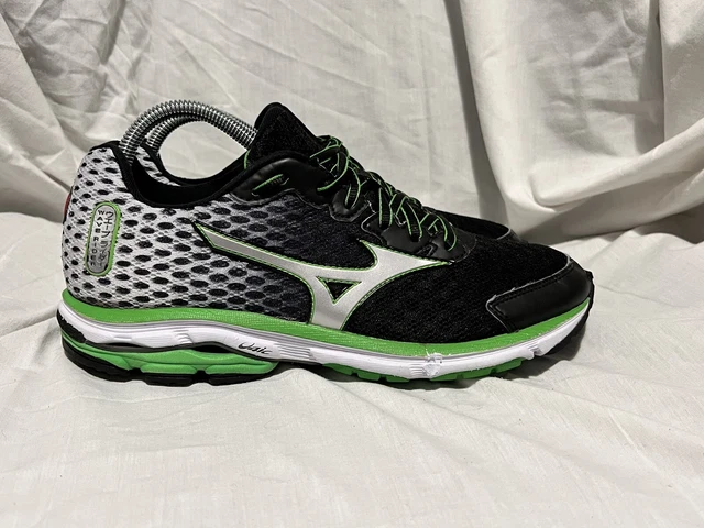 Mizuno Wave Rider 18 road running shoes trainers Black/Silver/Green, UK size 7.5
