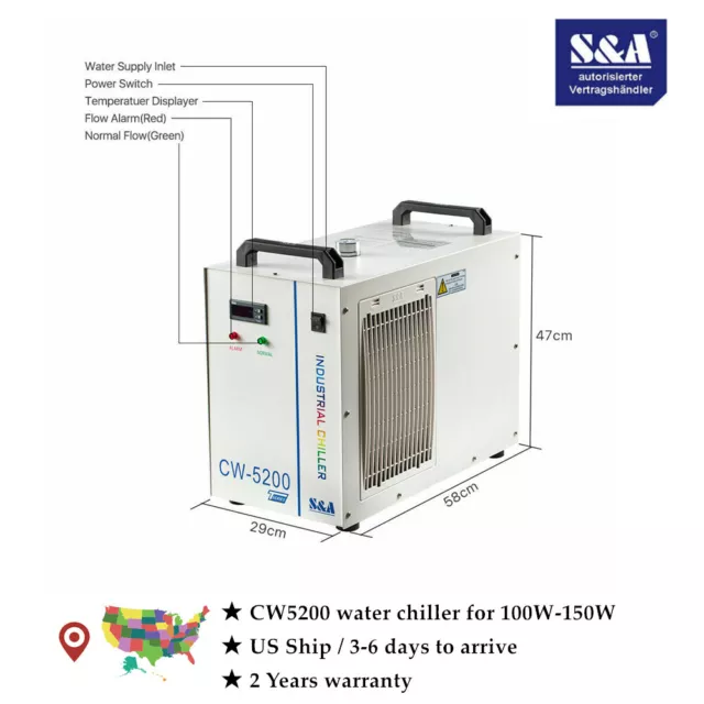 S&A CW-5200 Water Chiller Industrial Cooling System Laser Engraver Machine US