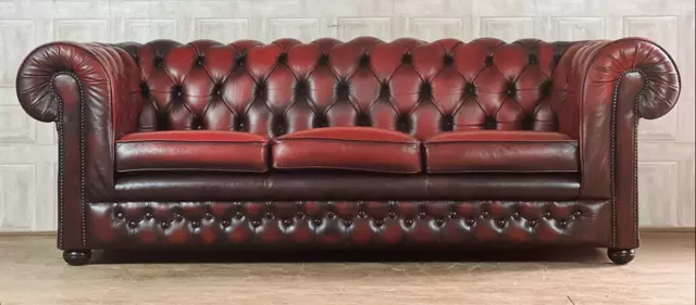 THOMAS LLOYD Oxblood Red Leather Chesterfield Sofa 3 Seater #55 *FREE DELIVERY*