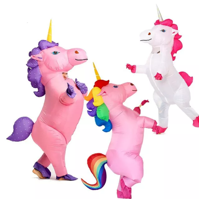 COSTUME UNICORNO GONFIABILE mascotte adulti carnevale rosa bianco  arcobaleno EUR 142,79 - PicClick IT