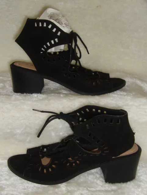 Esprit Lotus Black Lace Up Eyelet Block Heel Shoes Women's Size  US 8.5 M