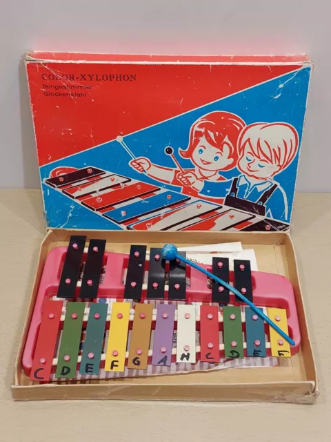 Vintage children's color xylophone. Works. Original box. Germany. NS