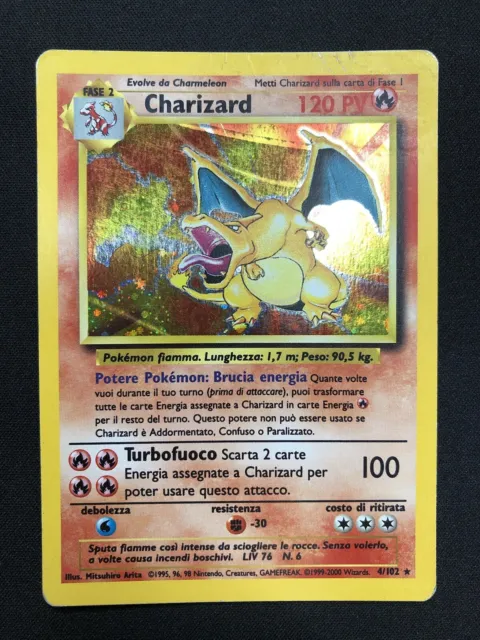 Pokemon Charizard 4/102 Set Base Holo Rara Unlimited Wizards ITA Carte Vintage