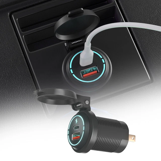 TYPEC PD+USB CAR Charger QC3.0 Fast Charging Adapter Socket 1224V EUR