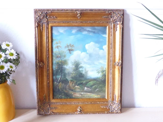 Grand Tableau Huile Sur Toile - Paysage Avec Personnage - École Italienne - Cadre Ancien