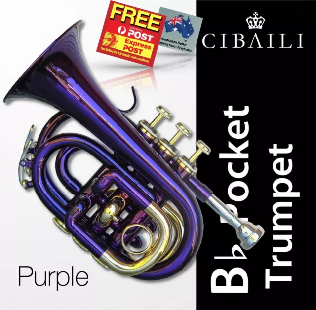 CIBAILI Bb PURPLE POCKET TRUMPET • BRAND NEW • With Case • FREE EXPRESS POST!