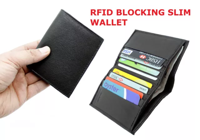 Mens Rfid Proof Leather Ultra Slim Credit Card Holder Note Case Wallet Black 122