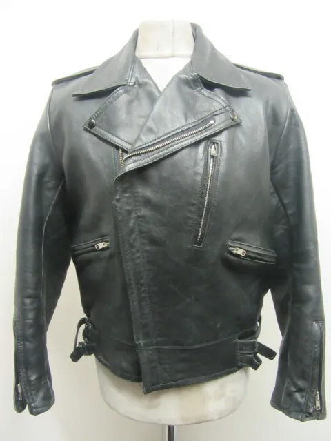 Vintage 50'S Mascot Leather Motorcycle Jacket Size M Lightning Zips Black Knight