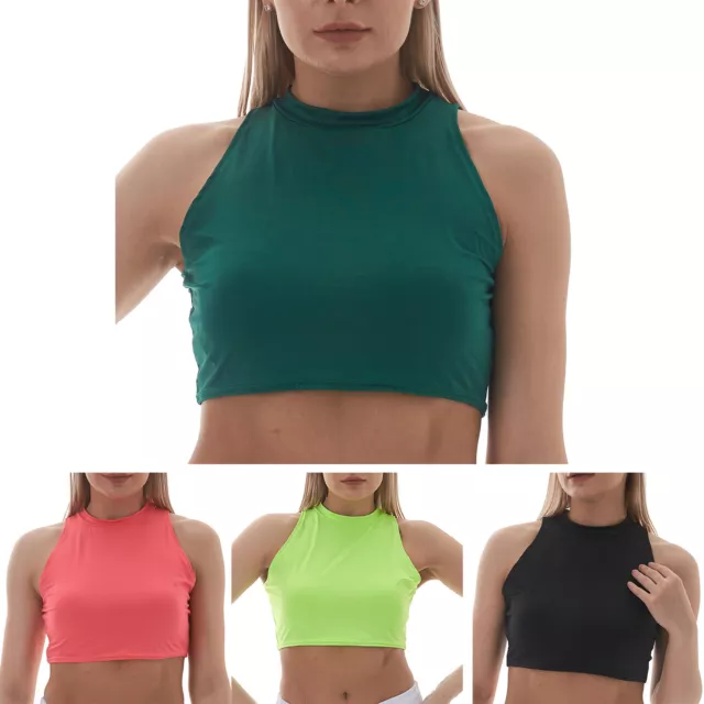 Damen Bluse Stretch Crop Top Gym Shirt Clubwear Taille Cropped Tank Top Aktiv