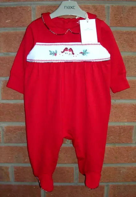 Next New Red Tartan Christmas Robin Romper All-in-One Age 0-3 Months