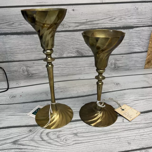 Double Twist Brass Barley Candle Sticks Candleholders 1950s - Ruby