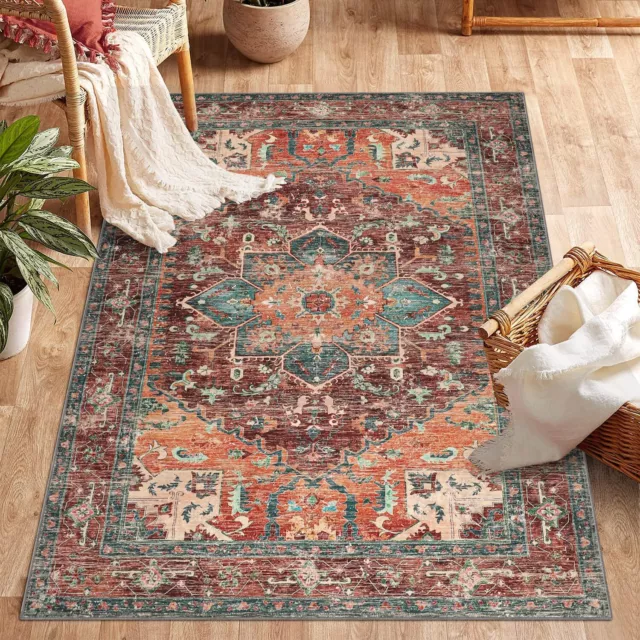Classics Non-Slip Rubber Back Vintage Distressed 3x5 ft  Area Rug /Entryway Mat